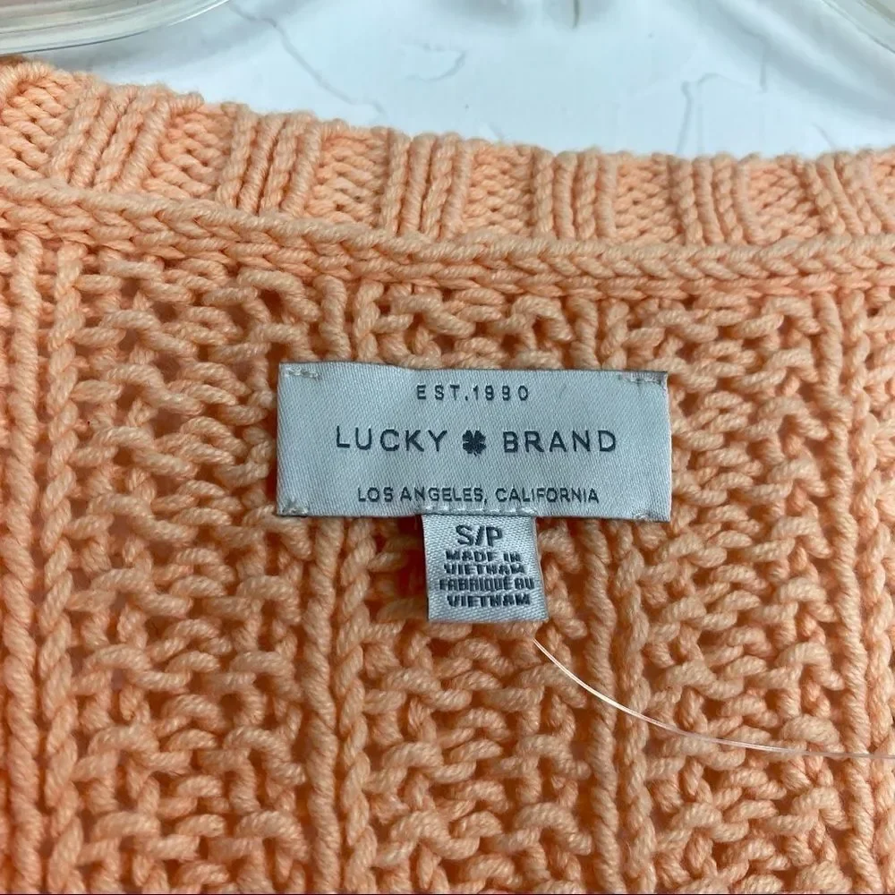 Lucky Brand Peachy Orange Ribbed Knit V Neck Sweater Size S